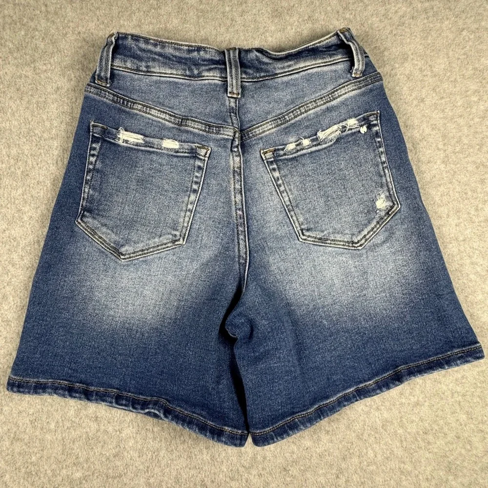 Mica Denim High Waisted Distressed Jean Shorts Medium Wash XS MDP-H219DK